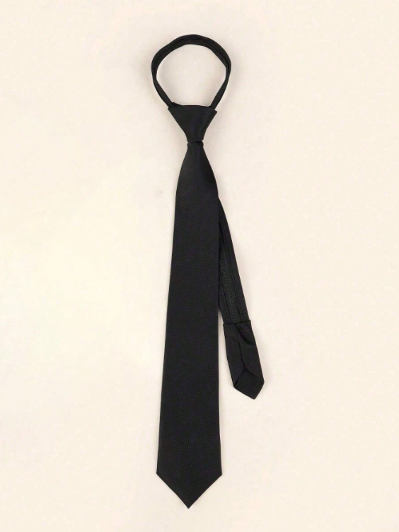 Men Formal Wear With Scarf - Solid‑Black Pre‑Tied Zipper Neck Tie Slim