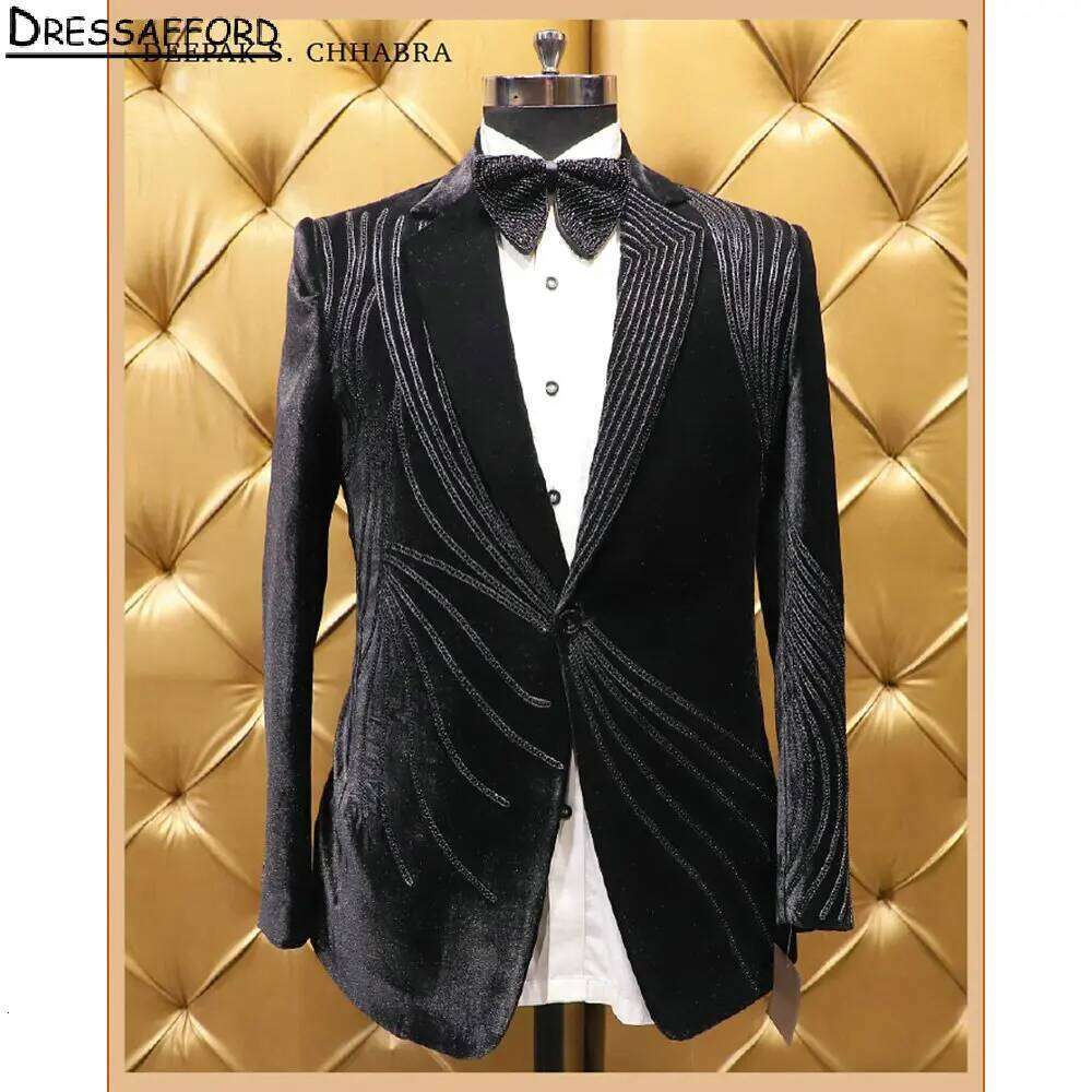 Men'S Formal Wear No Suit - Black Velvet Formal Wedding Suits Beading