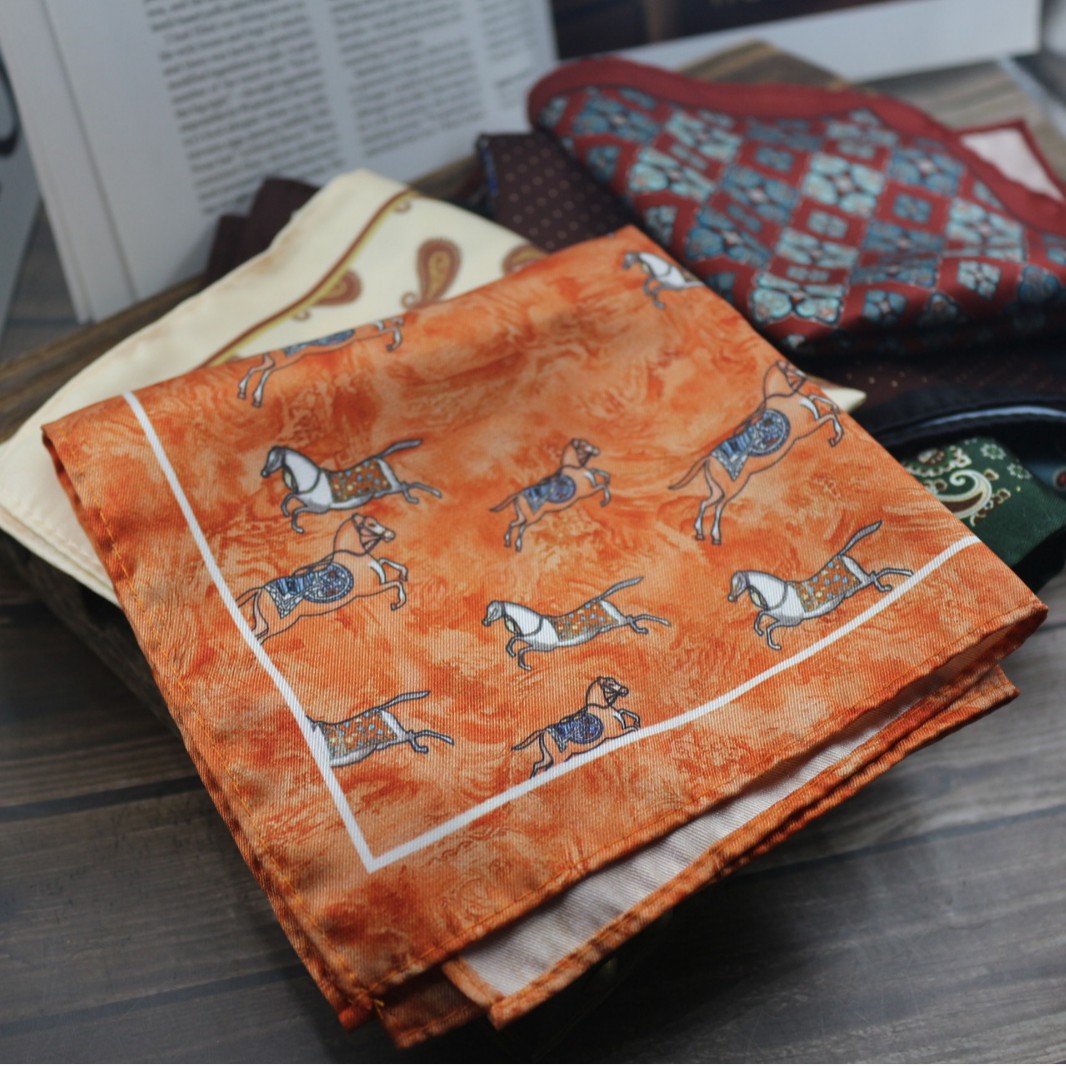 Men Formal Wear With Scarf - Vintage Print Pocket Square Men's Formal