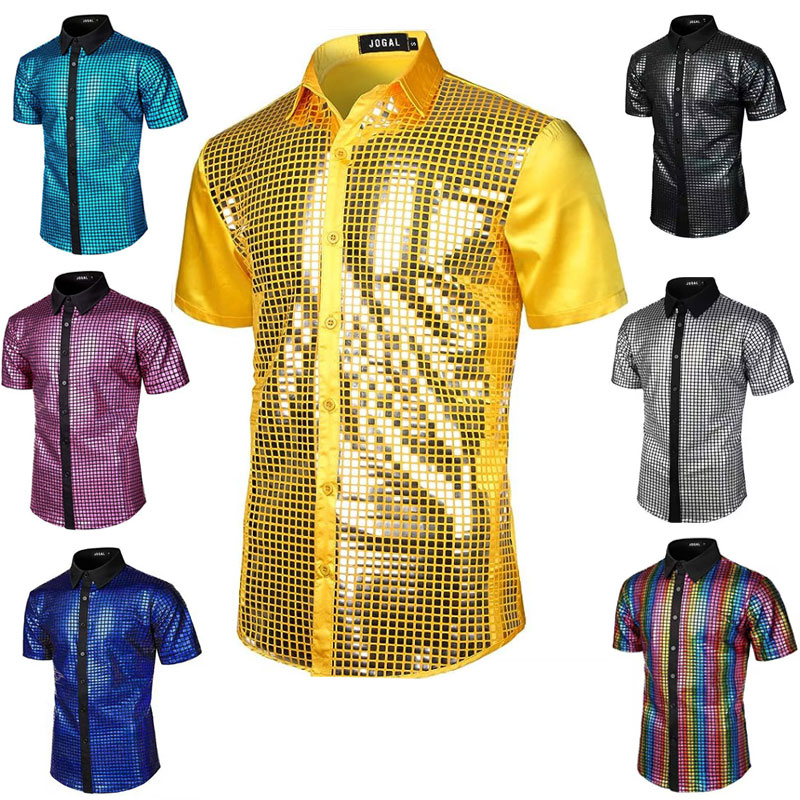 Men'S Medieval Formal Wear - Men Retro 70s Disco Sequined Button