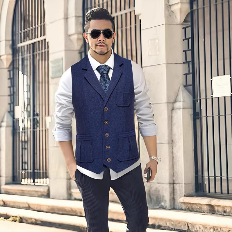 Men'S Formal Wear No Suit - Men's Herringbone Tweed Suit Vest Notch