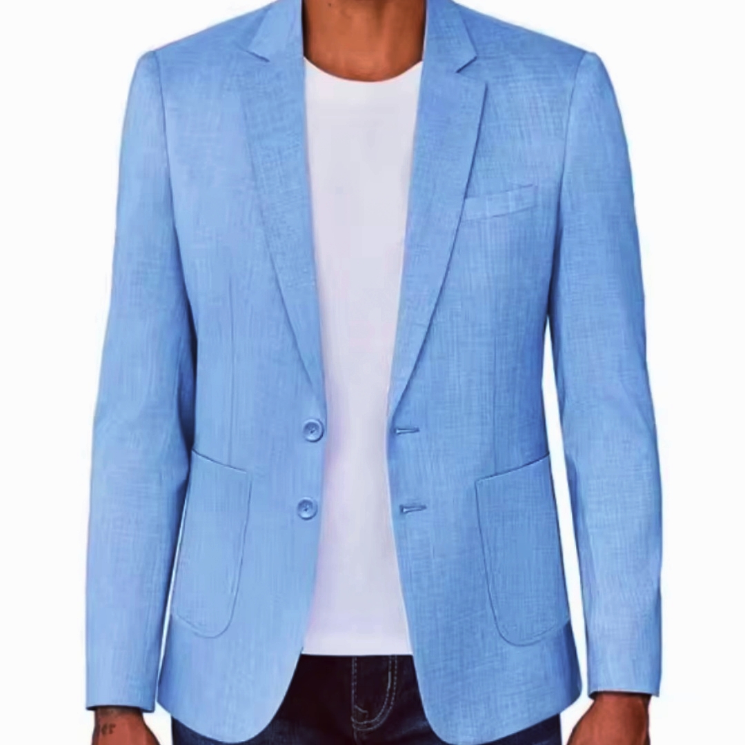 Men Formal Wear In Summer - Slim Fit Men's Beige/Blue Linen Blazer