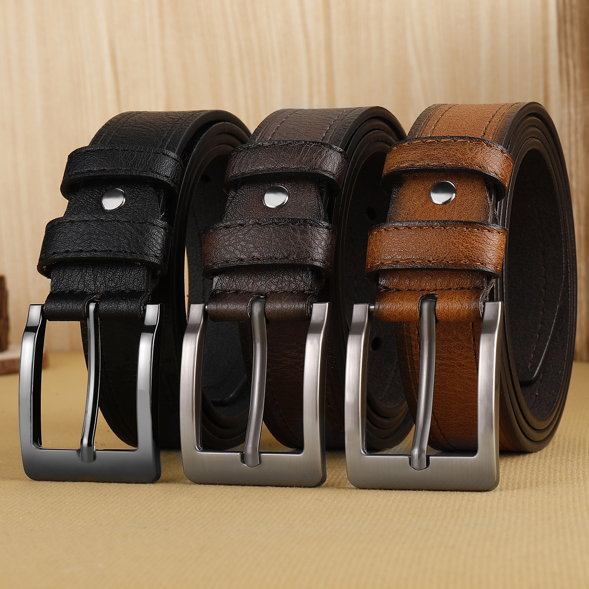 Men Formal Wear With Jeans - Men's needle buckle belt, retro embossed