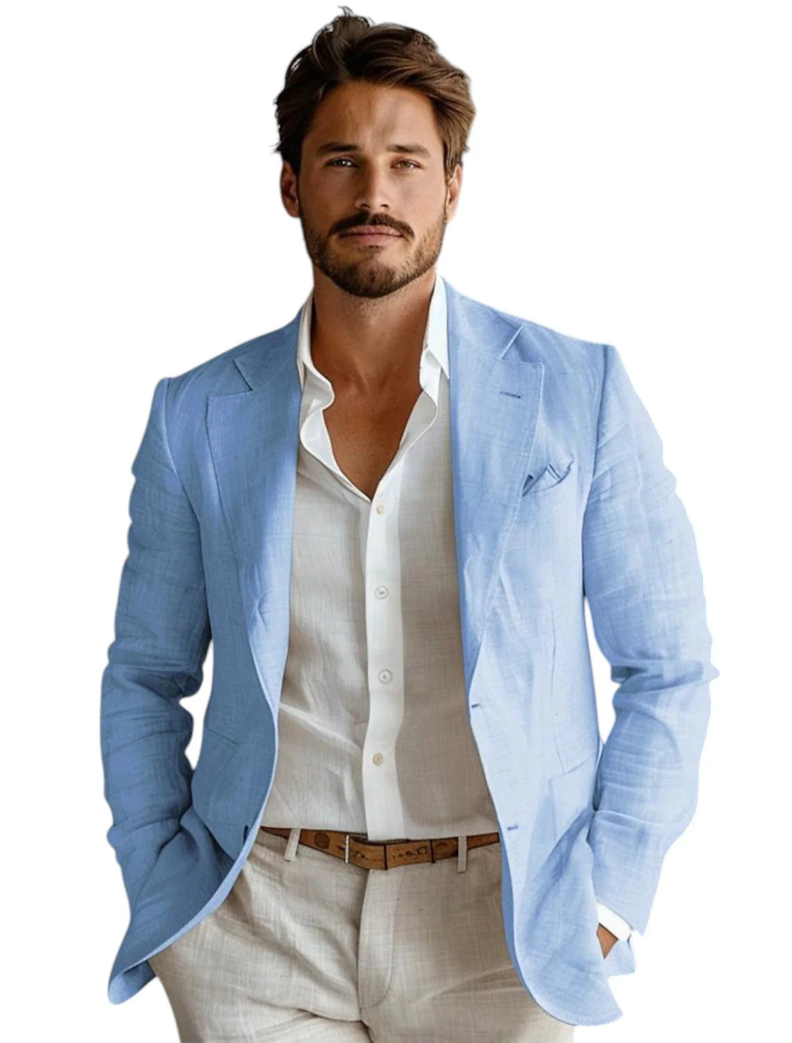 Men Formal Wear In Summer - Blue Slim Fit Men's Linen Blazer