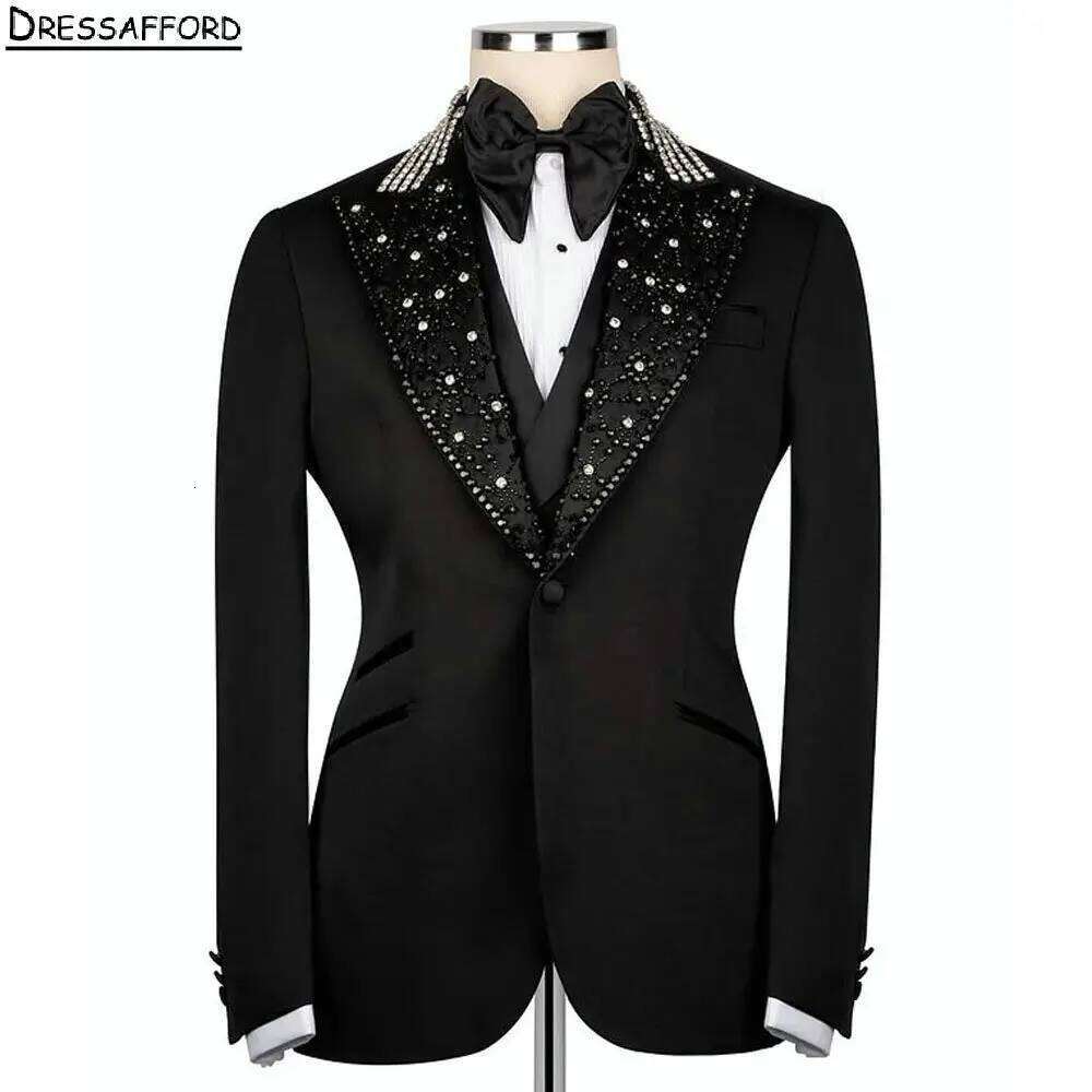 Men'S Formal Wear No Suit - Black Pearls Beading Crystal Men Business