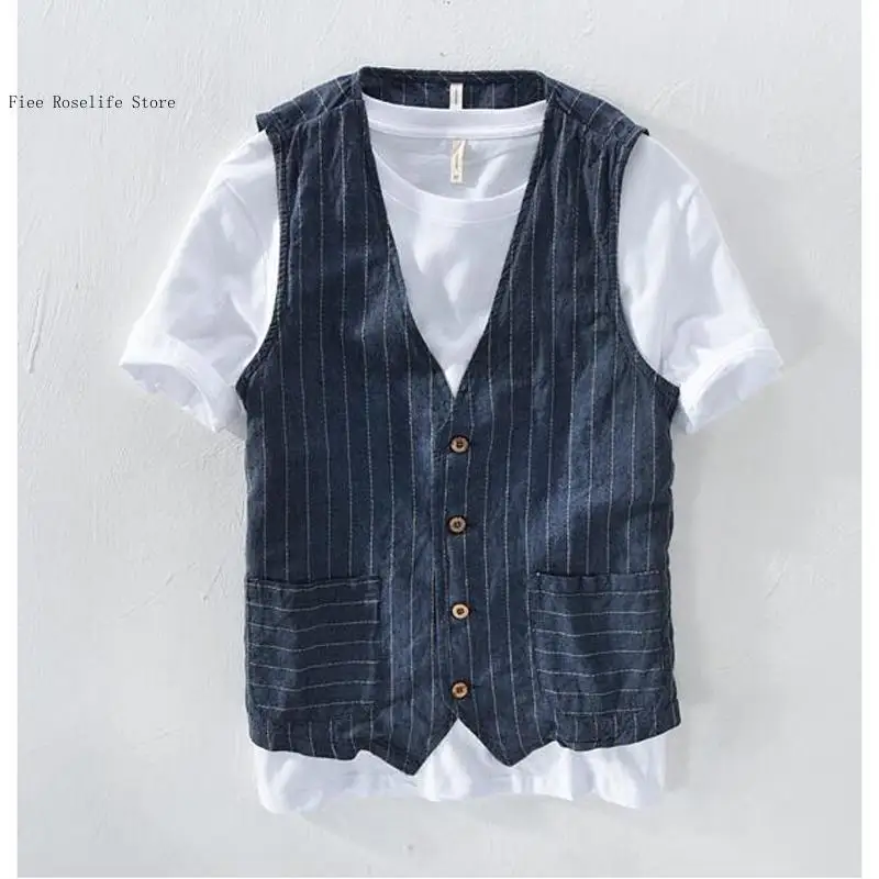 British Casual Linen Vest for  - Men Formal Wear In Summer recension och pris