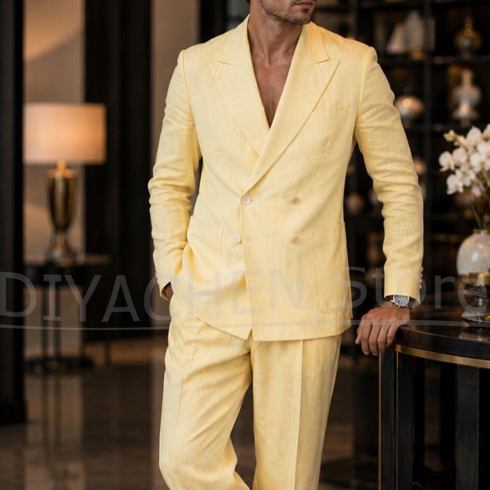 Fashion Mens Linen Two Piece S - Men Formal Wear In Summer recension och pris