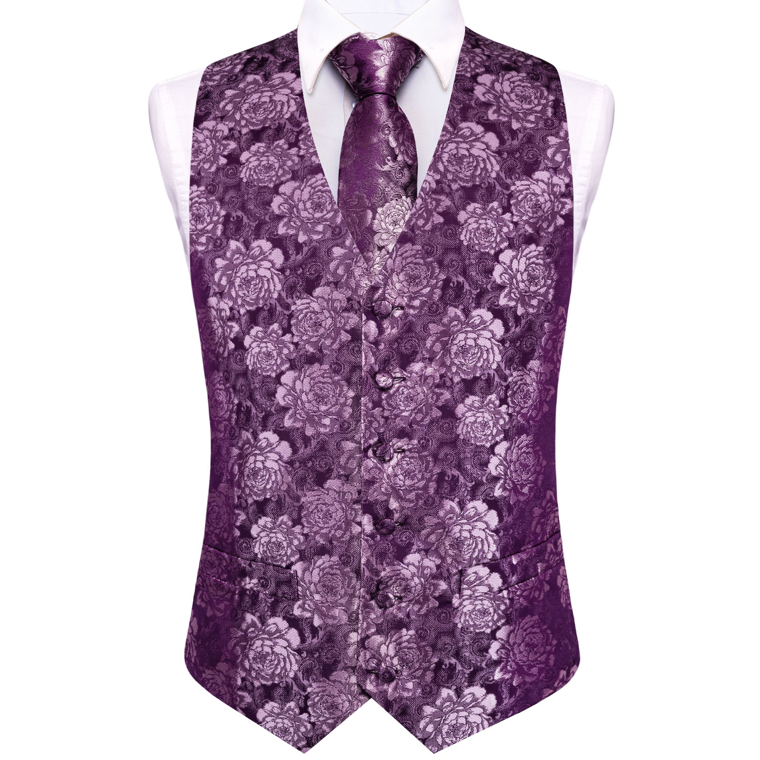 Purple Floral Rose Mens Waistc - Pocket Square Set recension och pris