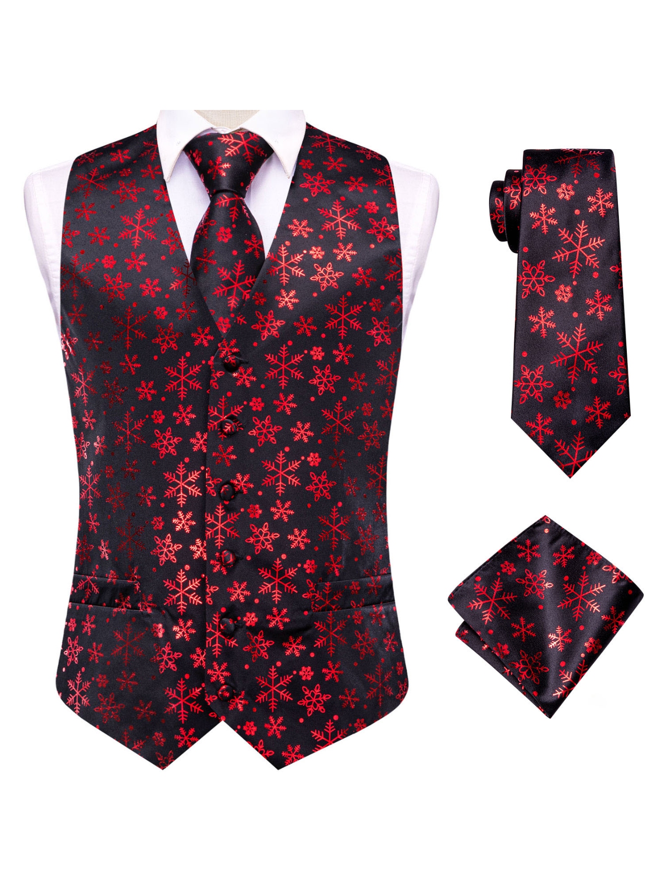 Red Men Vest Three-Piece Suit  - Pocket Square Set recension och pris