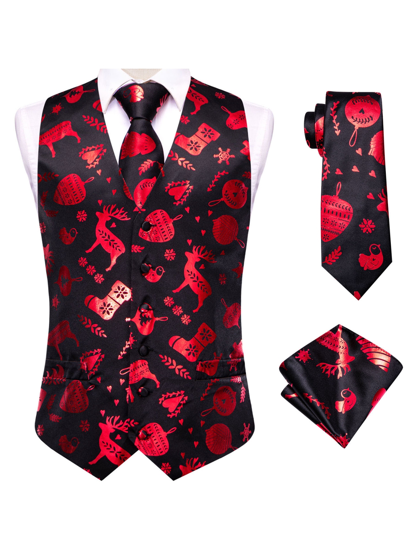 Red Men Vest Three-Piece Suit  - Pocket Square Set recension och pris