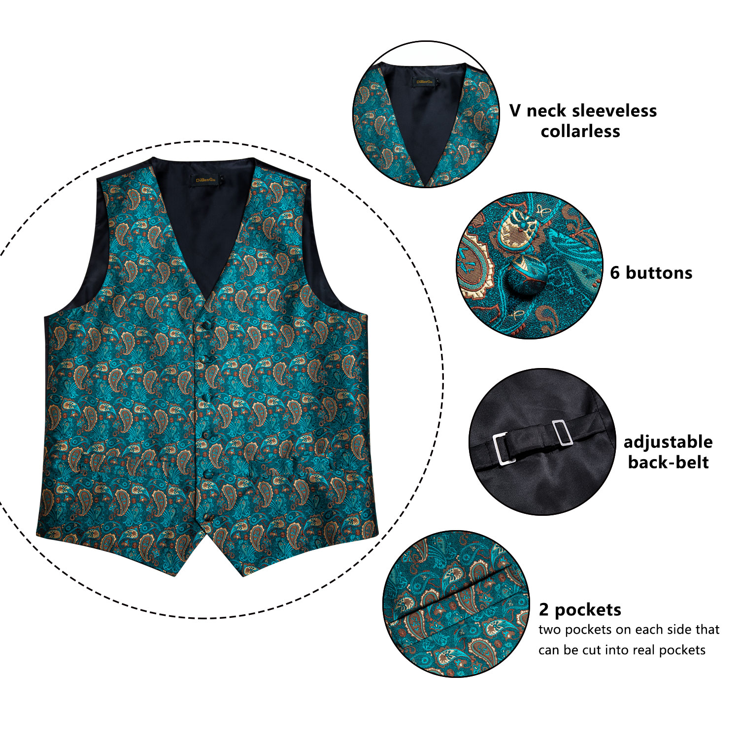 New Teal Green Paisley Formal  - Pocket Square Set recension och pris