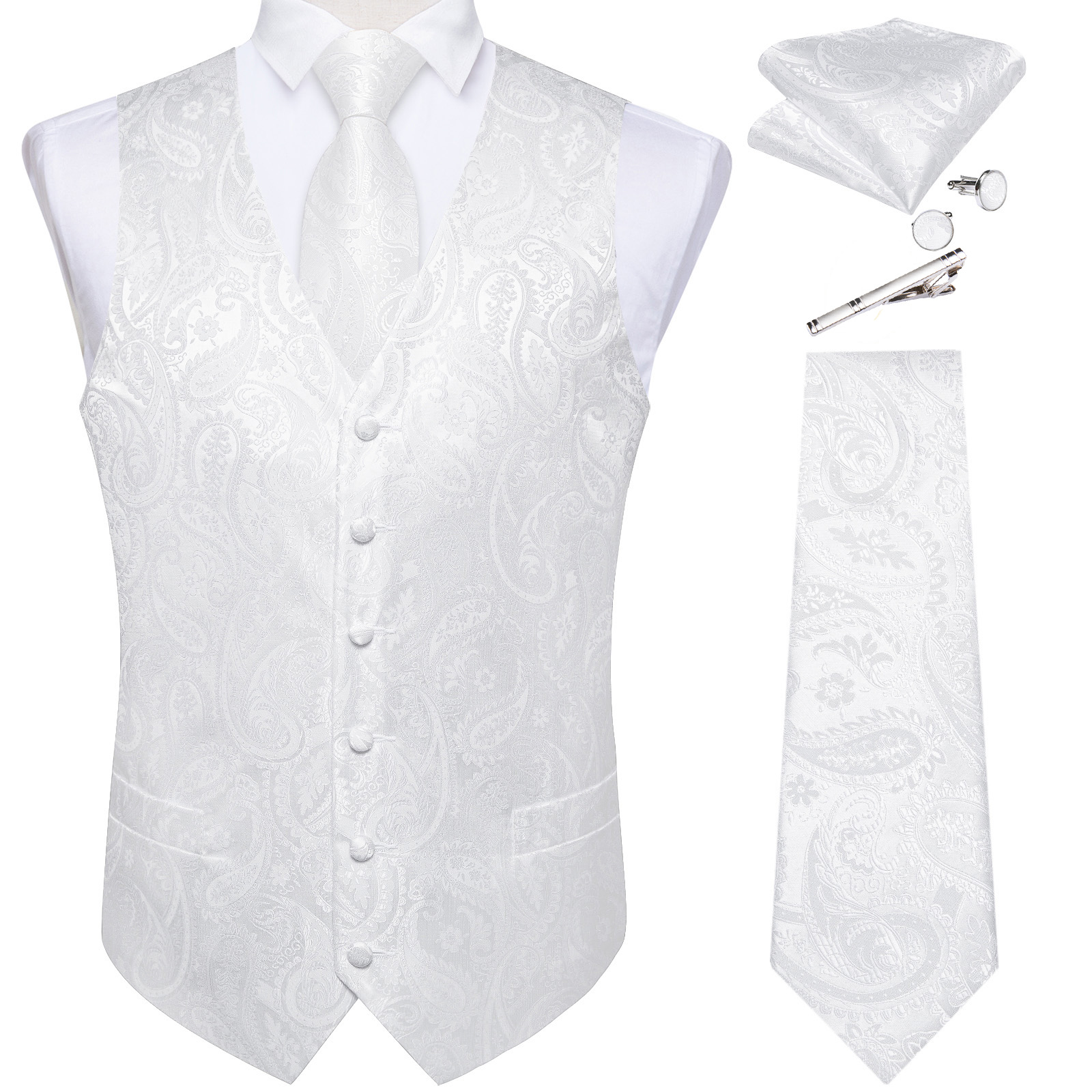 Pure White Wedding Vest for Ma - Pocket Square Set recension och pris