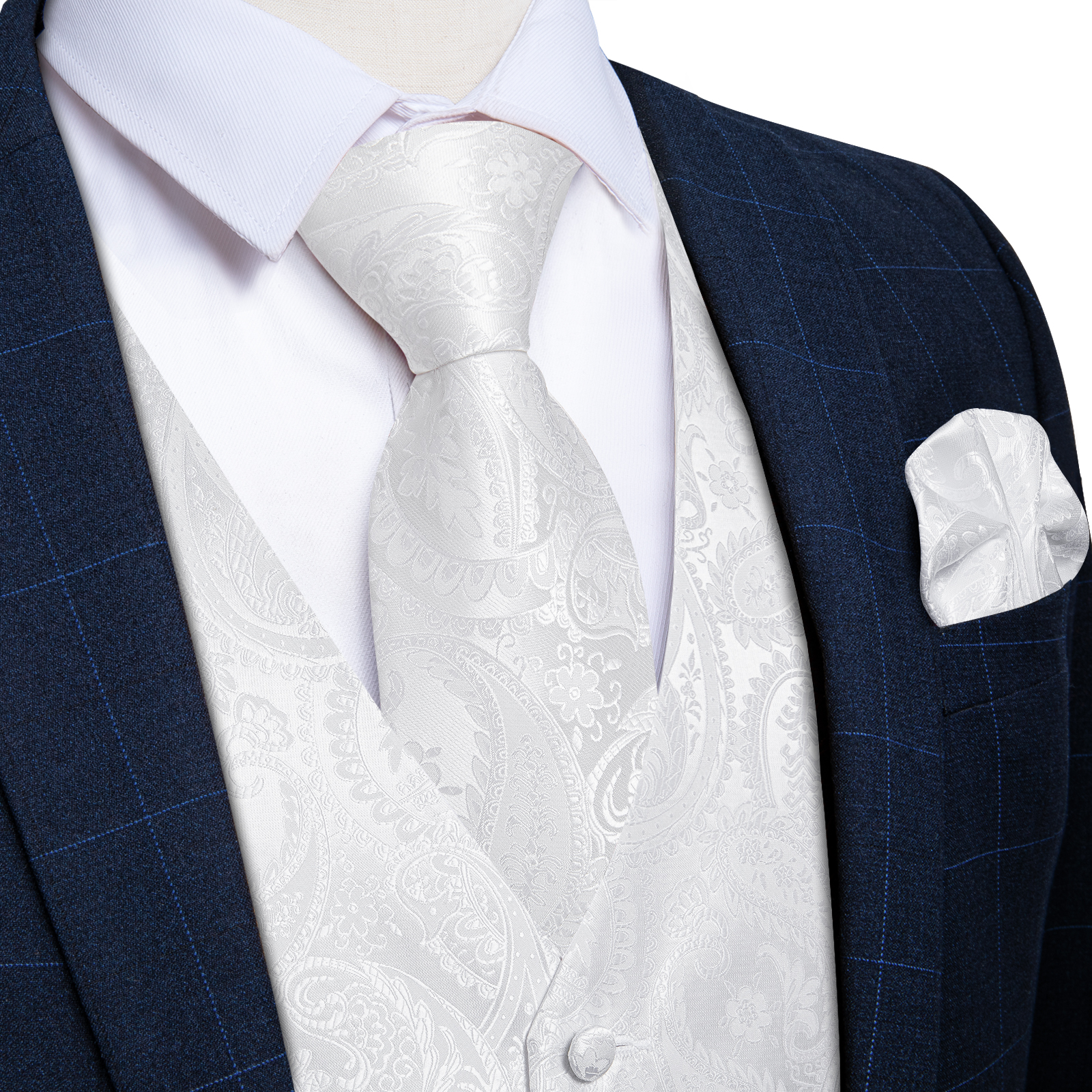 Pure White Wedding Vest for Ma - Pocket Square Set recension och pris